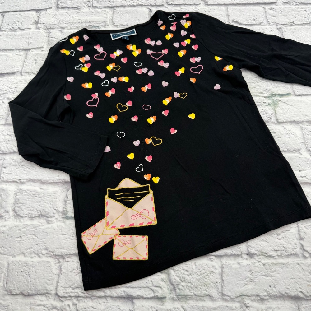 Karen Scott Womens Black Valentine Hearts Love Letter 3/4 Sleeve Shirt Medium